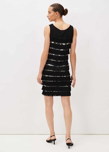 Phase Eight Sofianne Sequin Fringe Dress Black Australia | ST8107534